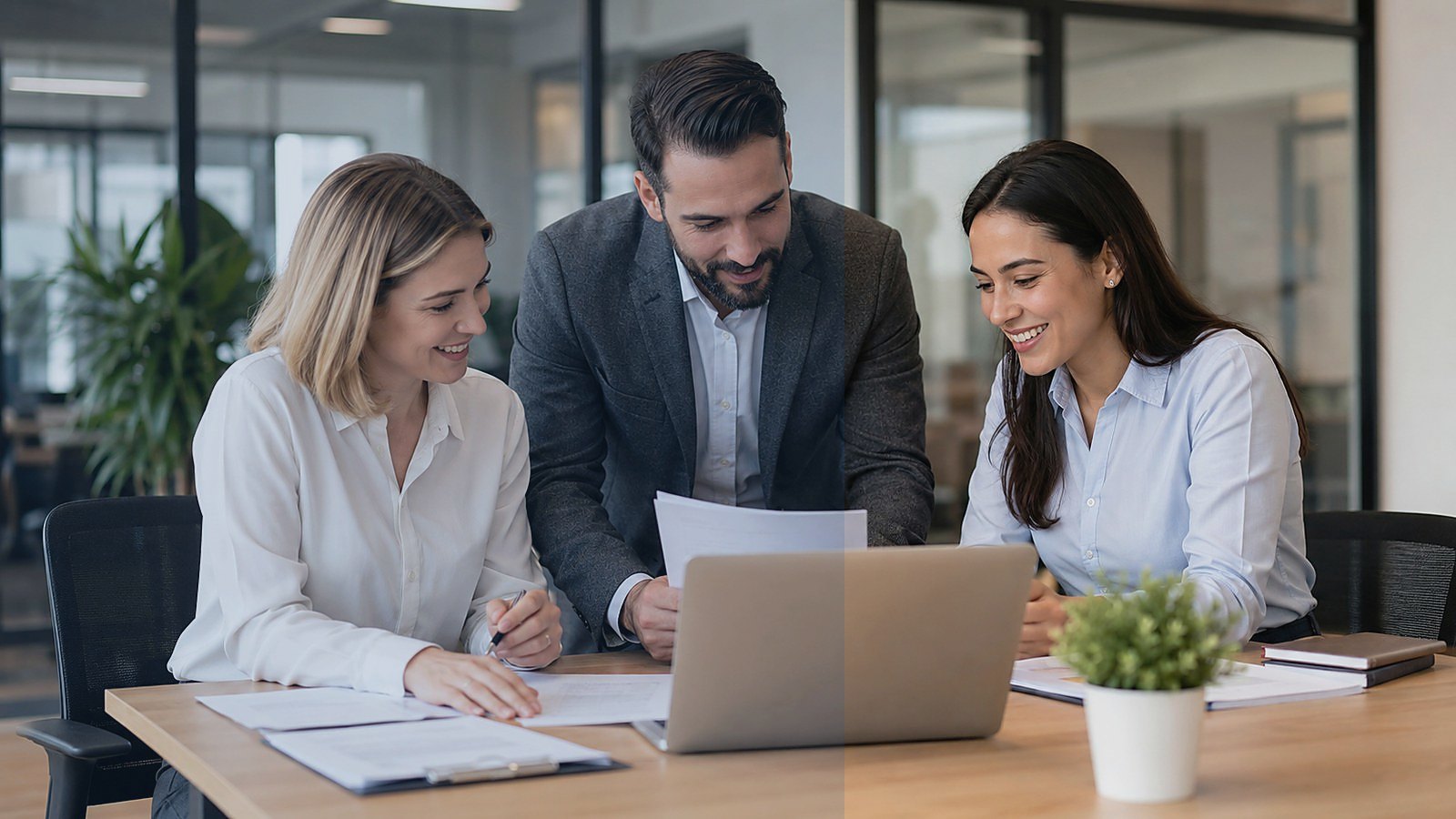 Professionnels analysant des documents dans un bureau